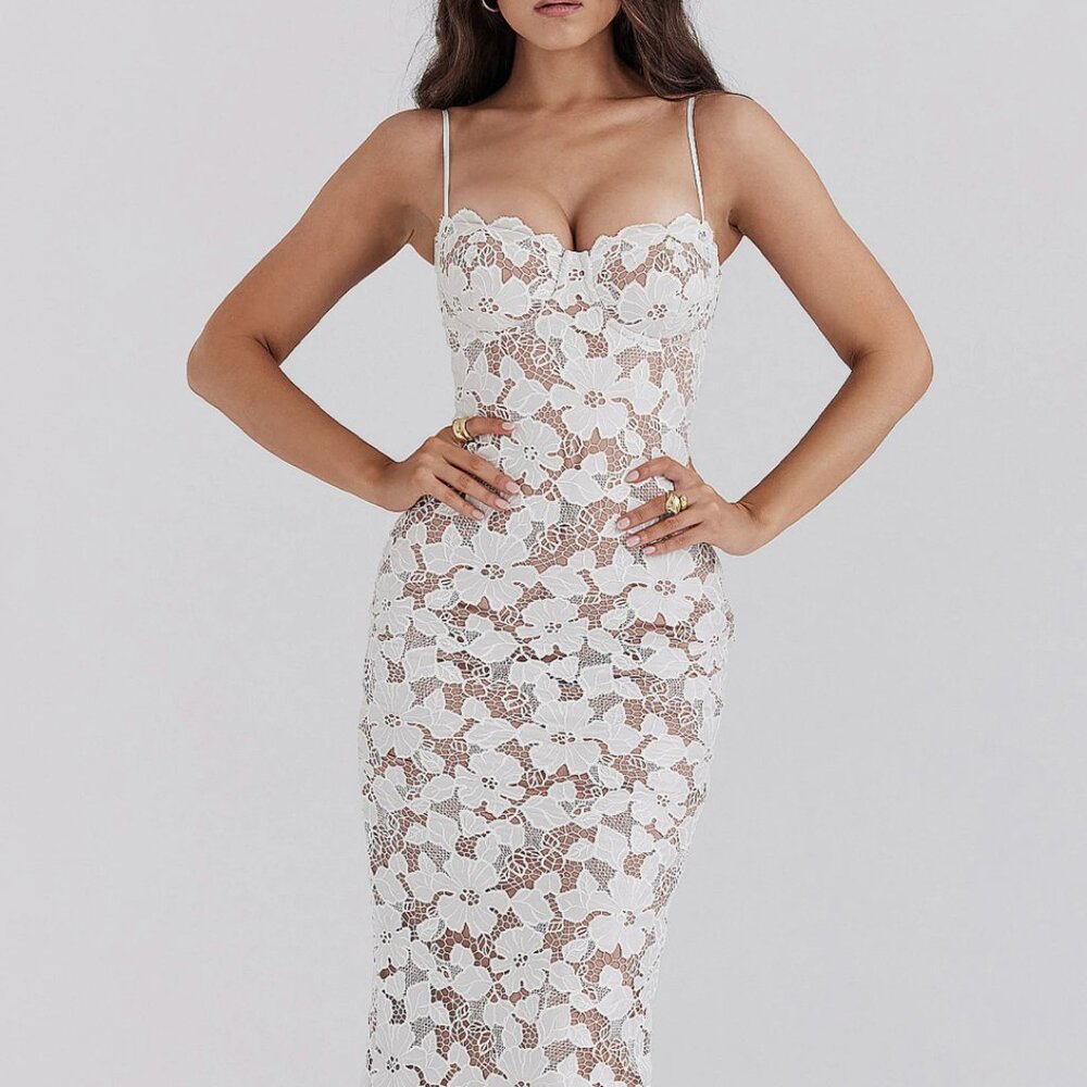 Medium House of CB White Floral Embroidered Maxi Dress